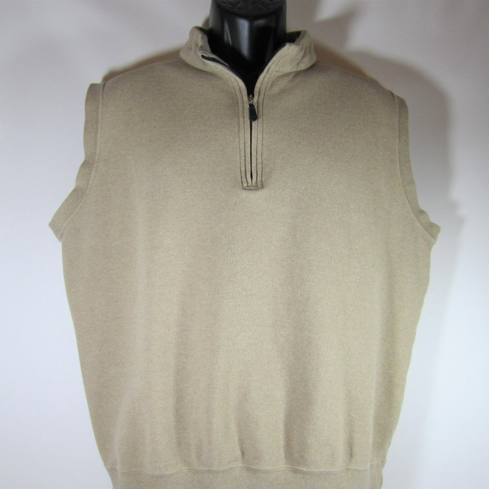 Peter Millar Soft Khaki Golf Vest Zip Pullover MED